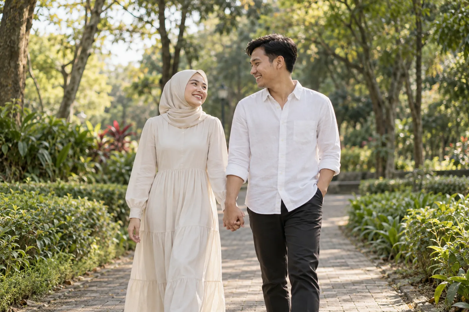Foto prewedding pasangan contoh di taman